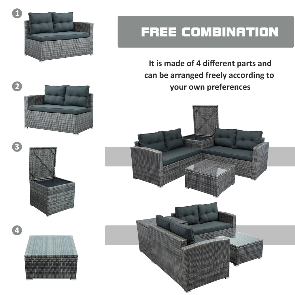 4Pcs All-Weather Rattan Wicker Patio Furniture Set with Storage Box & Table G599
