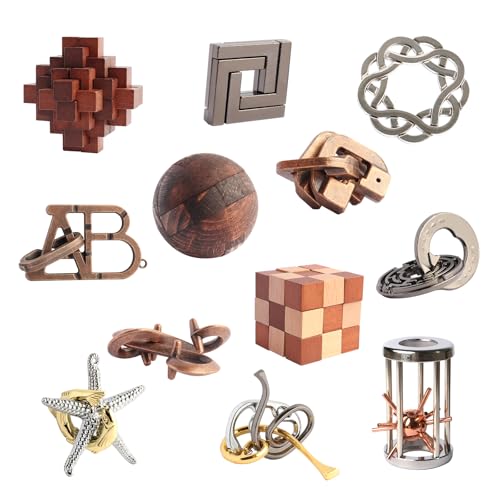 12pcs Wooden Metal Brain Teaser Puzzles S218717