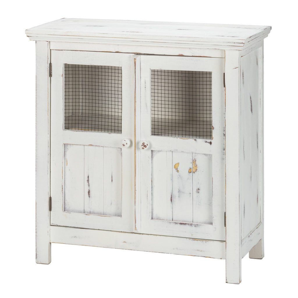 White Distressed 2 Door Solid Wood Cabinet A605