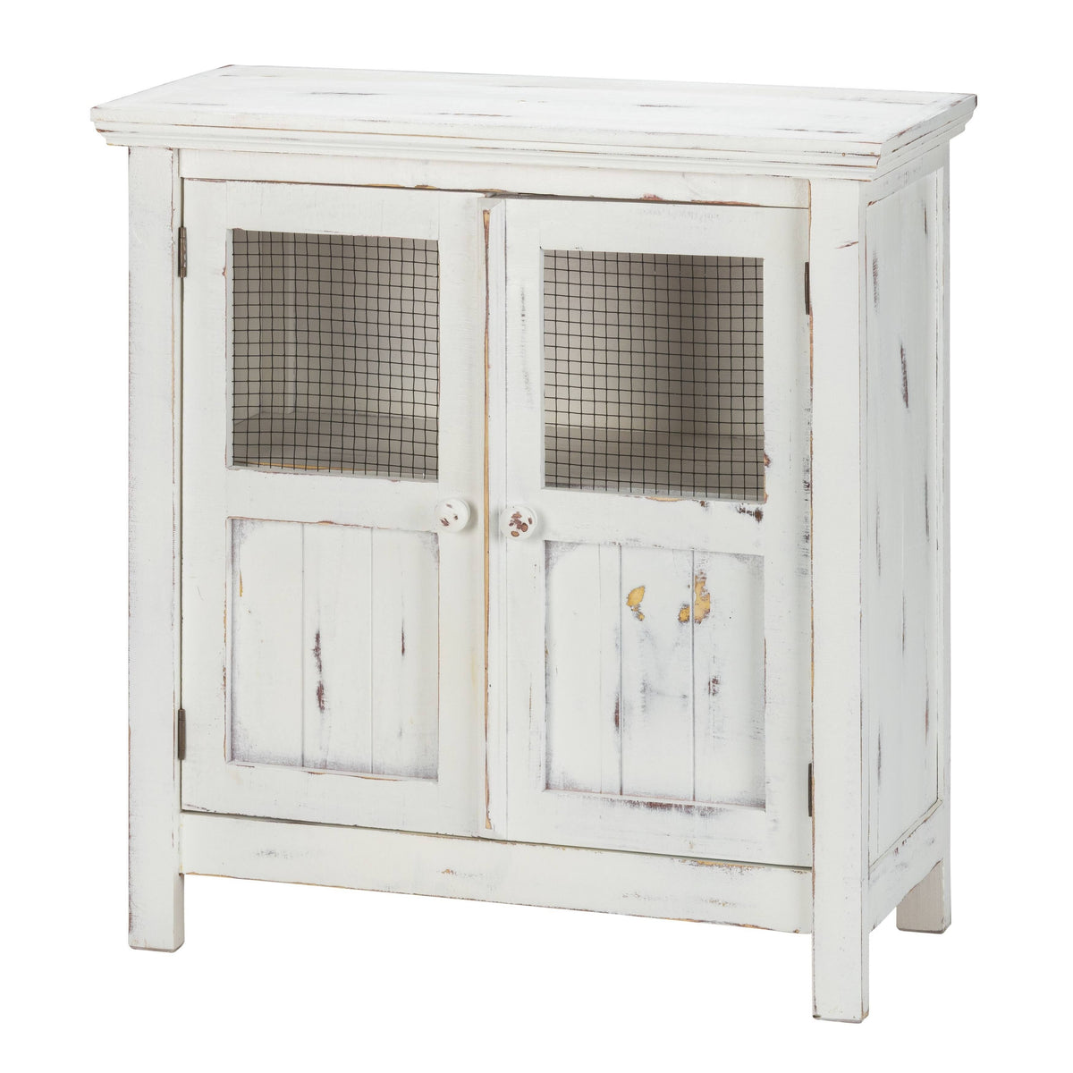 White Distressed 2 Door Solid Wood Cabinet A605