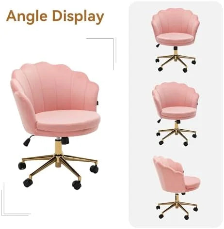 Pink Velvet Swivel Vanity Chair with Wheels O910