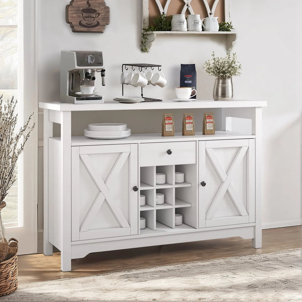 White 47 Kitchen Buffet Storage Cabinet with Barn Door V93877