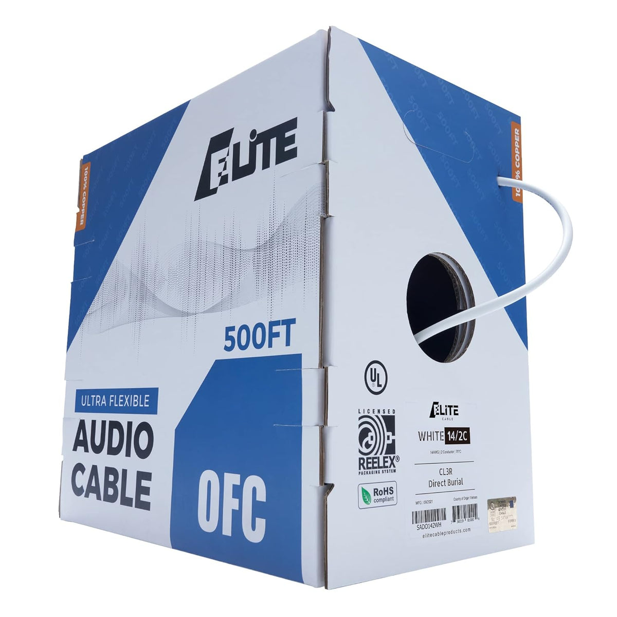 14AWG/2-Conductor 100ft Bulk Speaker Wire Cable, White A861536