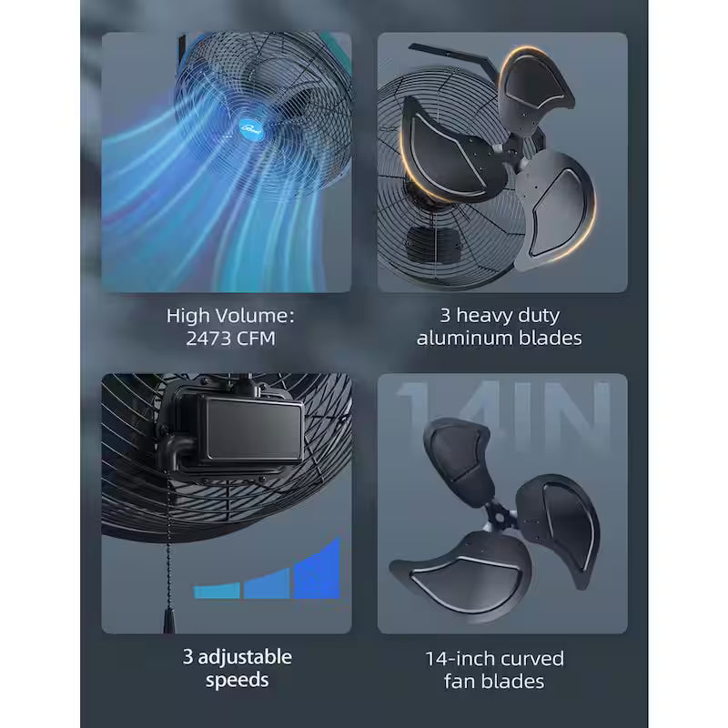 14 in. 3 Speed Wall Mount Outdoor Waterproof Fan J318