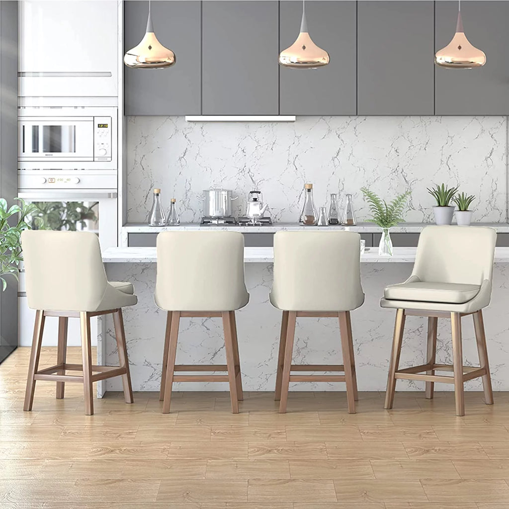 26" Swivel Solid Wood Faux Leather Bar Stools Set of 4 O60616