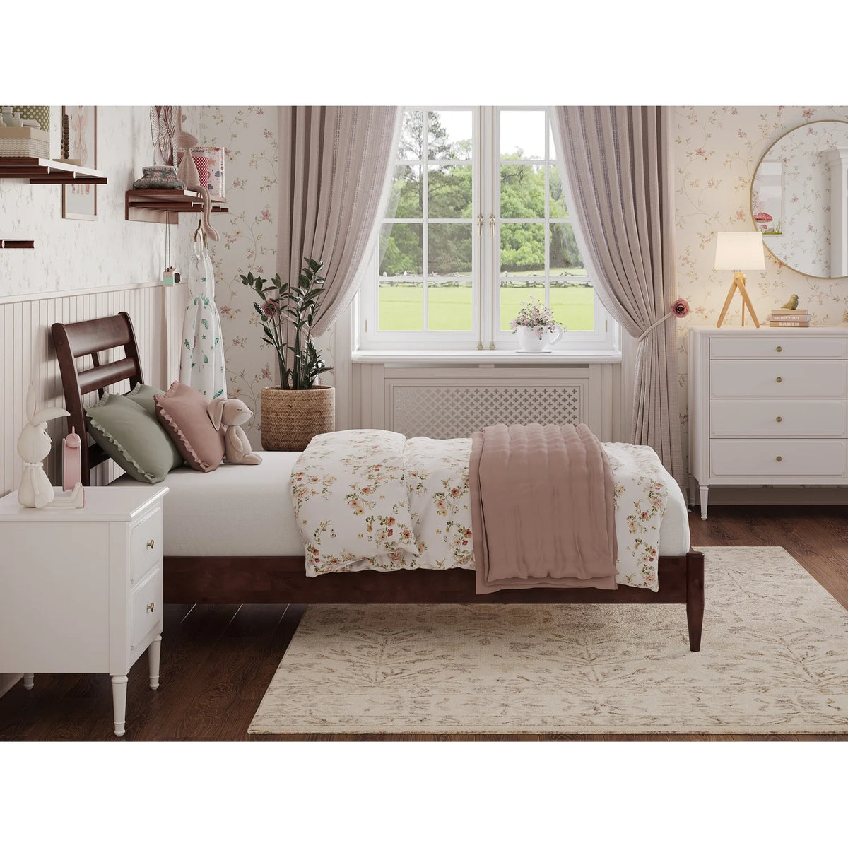 Twin Wood Low Profile Platform Bed in Walnut M711