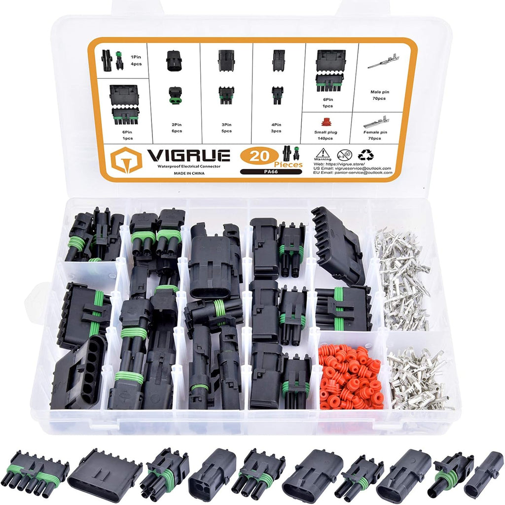 301Pcs 20 Kits Waterproof Car Electrical Wire Connector Terminals Plug Kit O5932