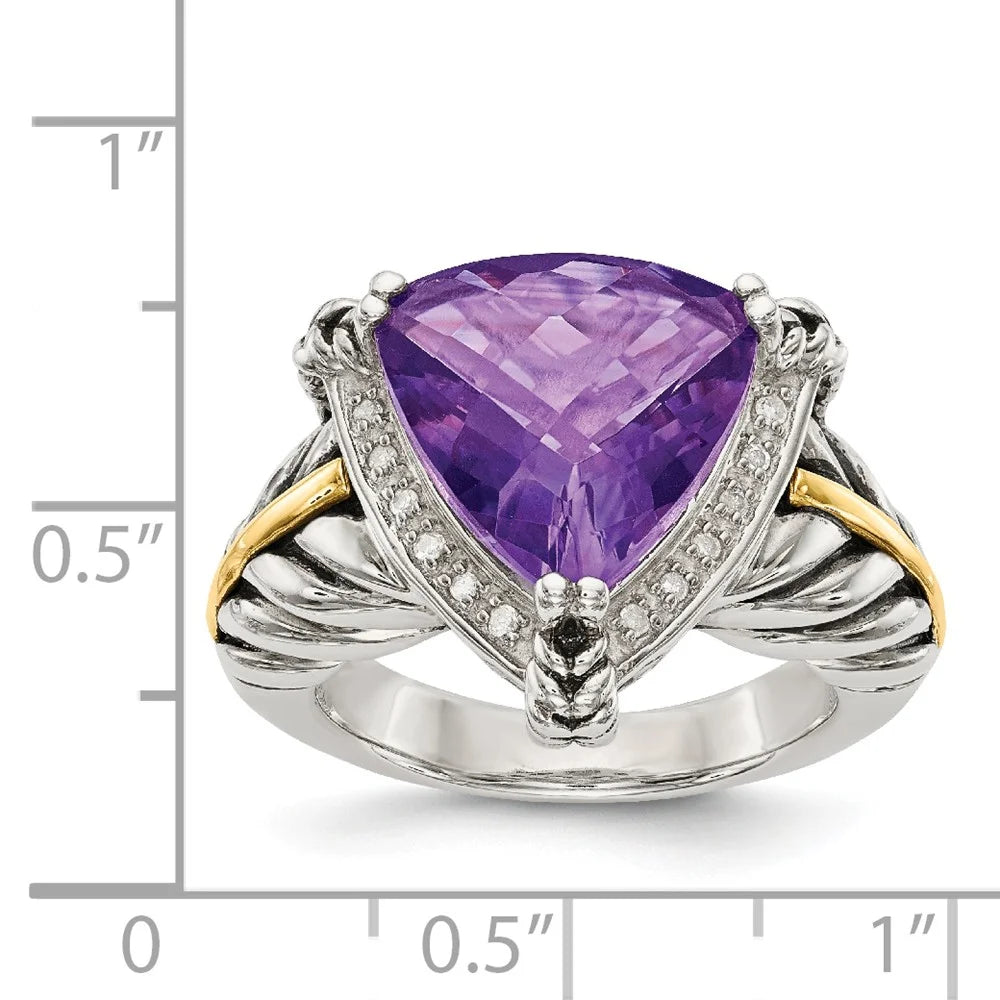 925 Sterling Silver Amethyst and Diamond Ring Size 8 J574