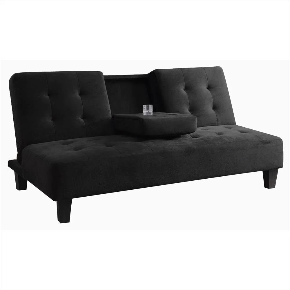 Brown Futon Sofa Bed with Cup Holder X4858