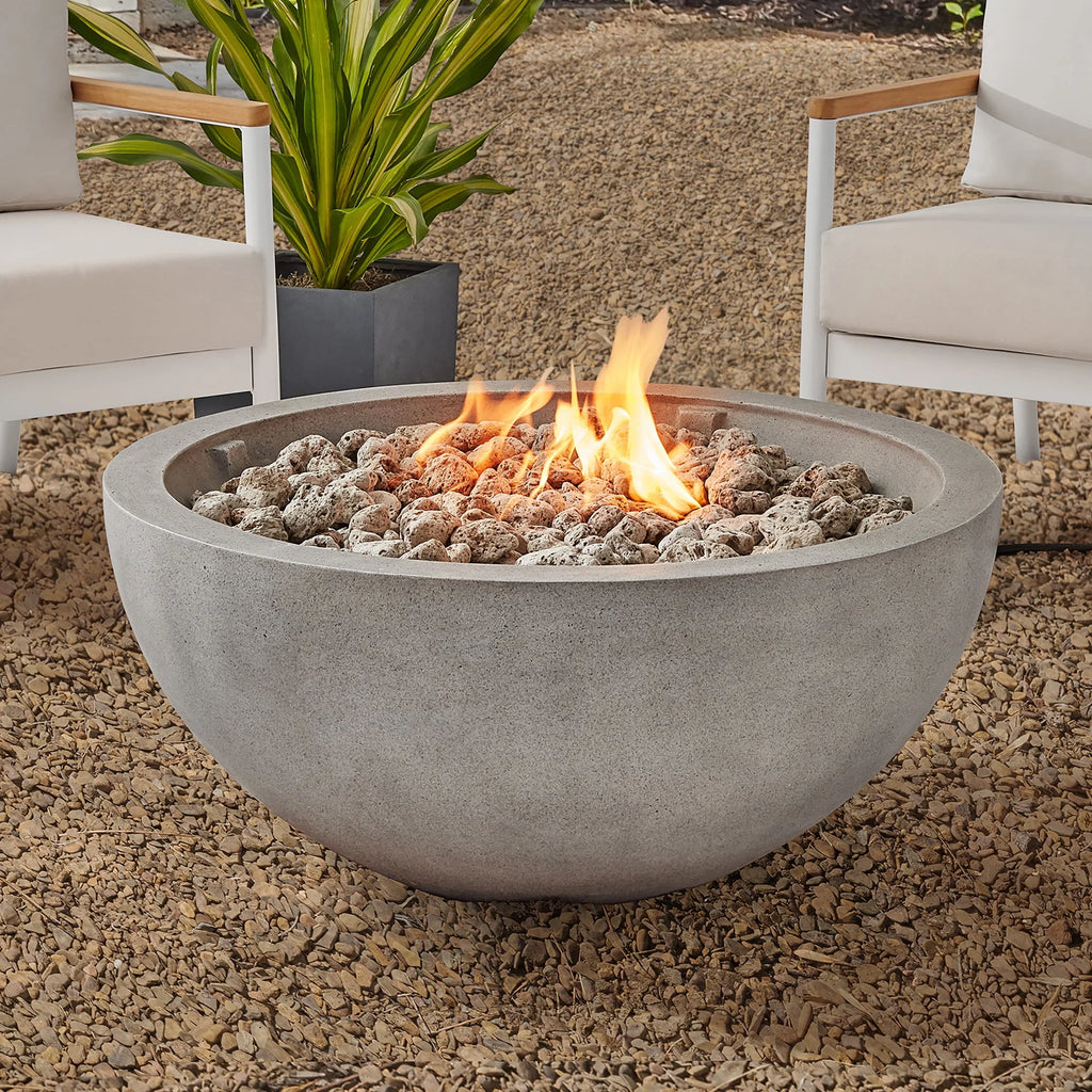36 Round 65,000 BTU Propane Faux Concrete Fire Pit with Tank Hideaway B74499