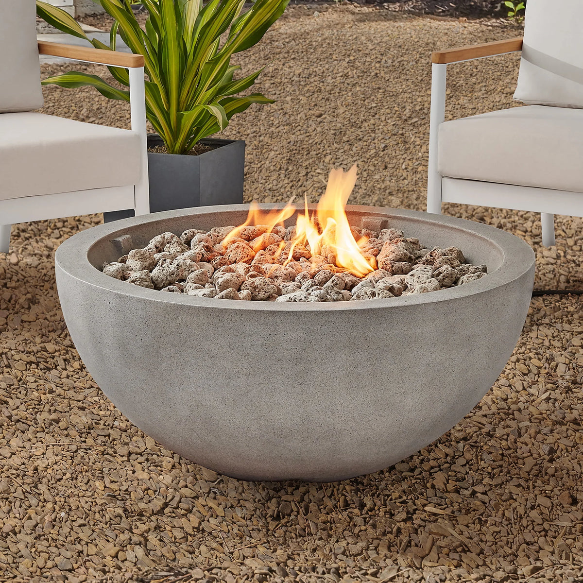 36 Round 65,000 BTU Propane Faux Concrete Fire Pit with Tank Hideaway B74499