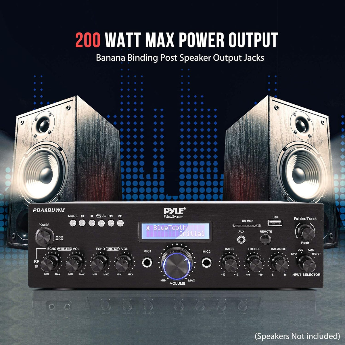 200W Dual Channel Wireless Microphone Power Amplifier System U980