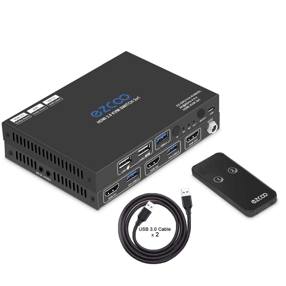 USB 3.0 KVM Switch HDMI 2-Port 4K60 with Stereo Audio Extractor U213