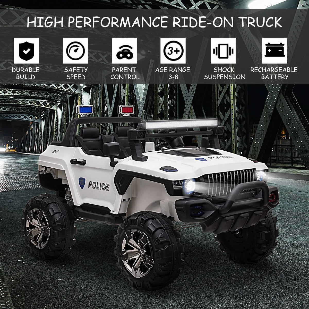 Red 12V Kids Electric 2-Seater Ride on Police Car SUV Truck Toy with Parental Remote Control Z561429