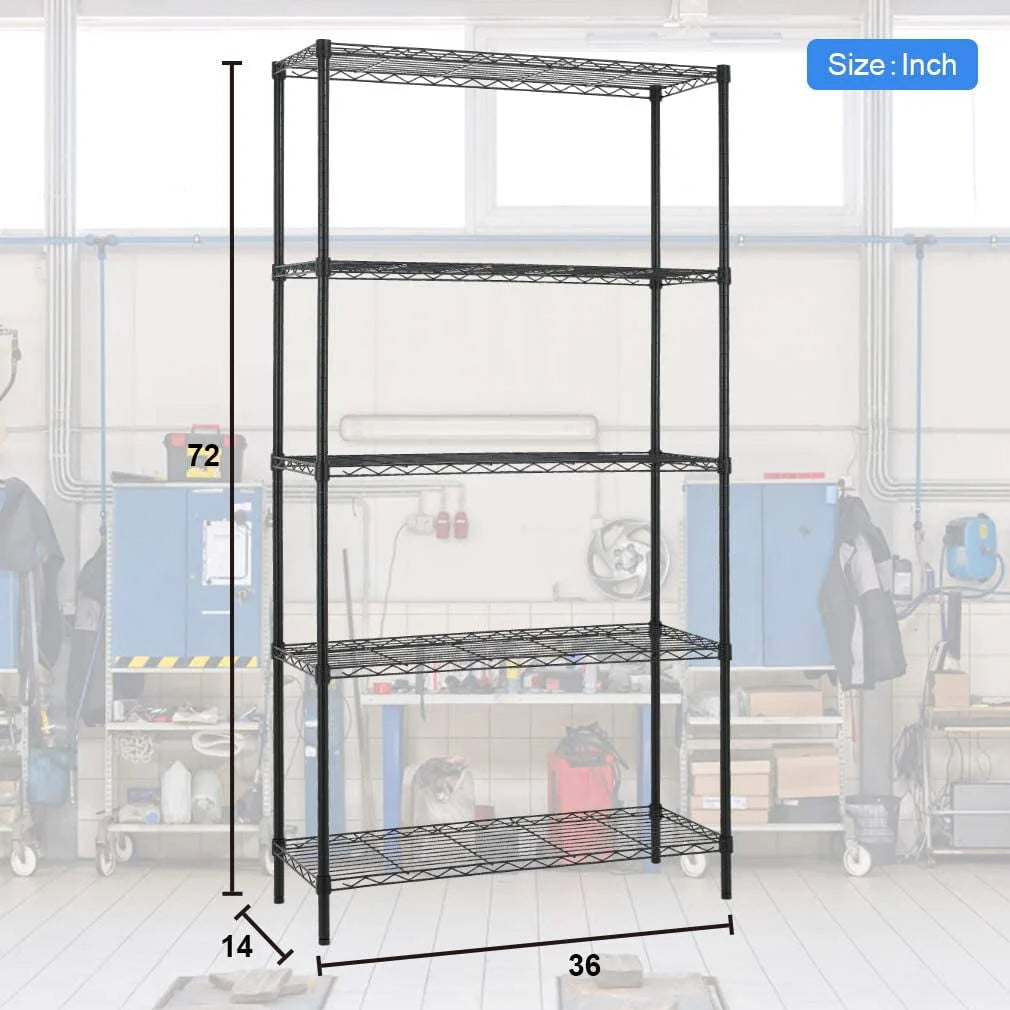 5 Tier Wire Shelving Unit Black U942
