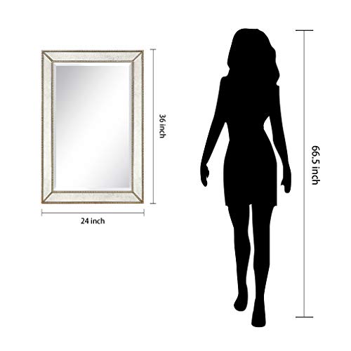 1"-Beveled Center Antique Mirror, Solid Wood Frame, 24" x 54", Champagne J651347