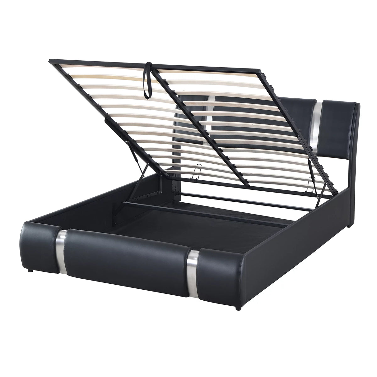 Queen Size Lift Up Storage Bed PU Upholstered Platform Bed with Headboard Black H313
