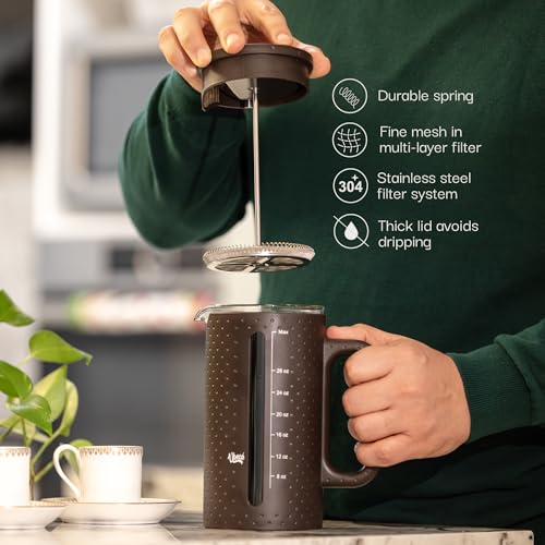 34oz French Press Coffee Maker Borosilicate Glass Carafe BPA-Free T935