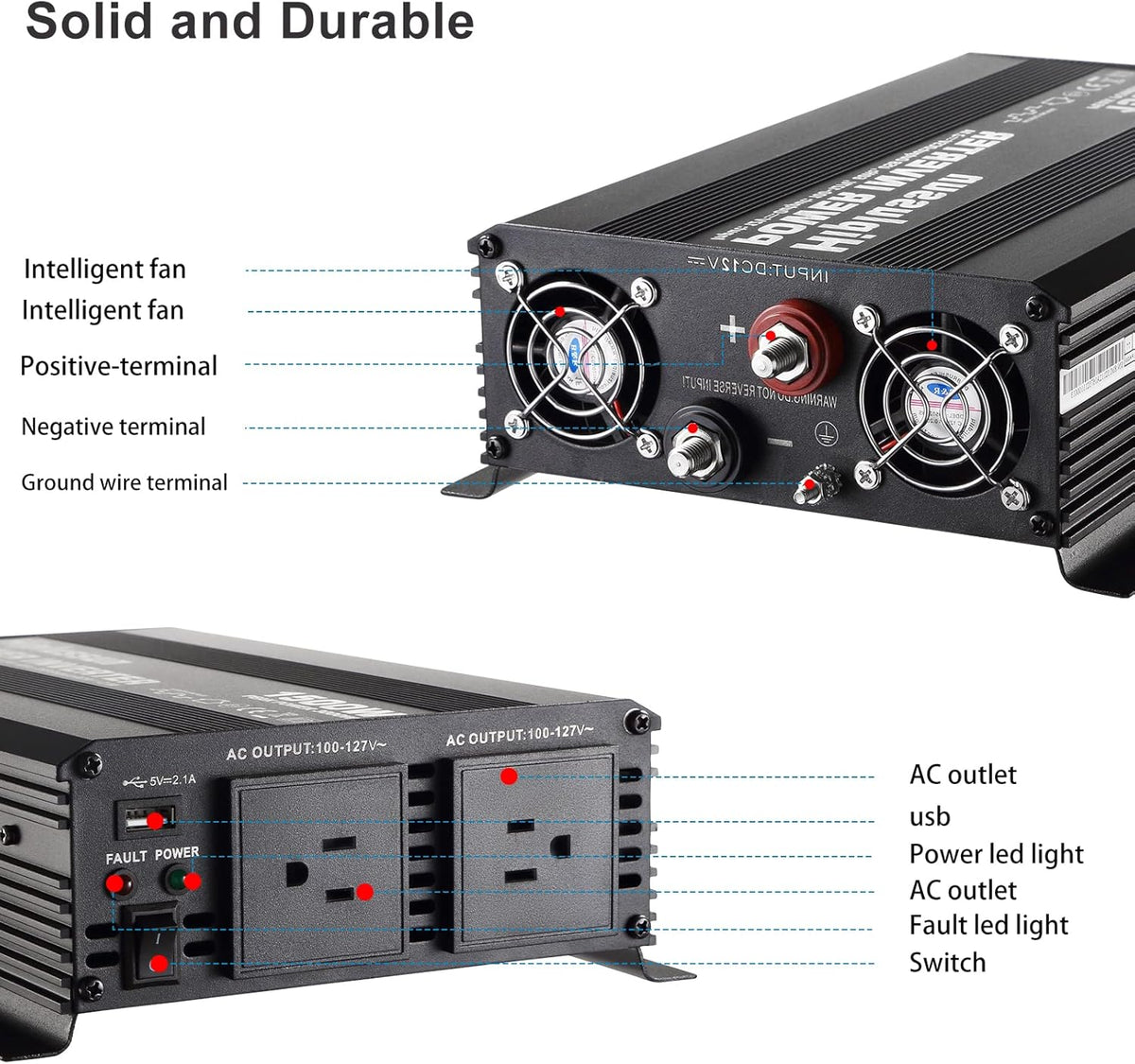 1500 Watt 12v to 110v Power Inverter DC to AC Modified Sine Wave with USB Port and Dual AC Outlets C332