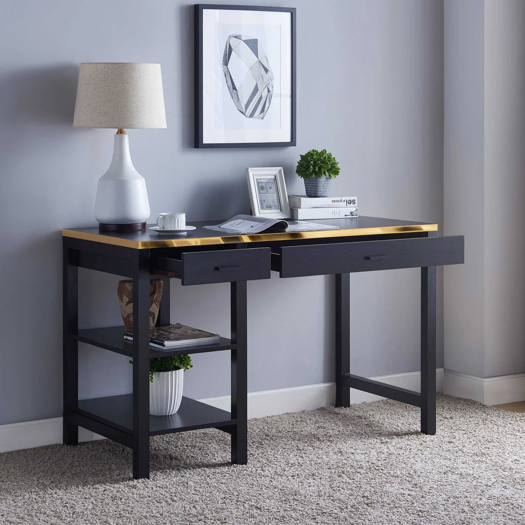 Black Computer Desk with 2 Drawers P65180