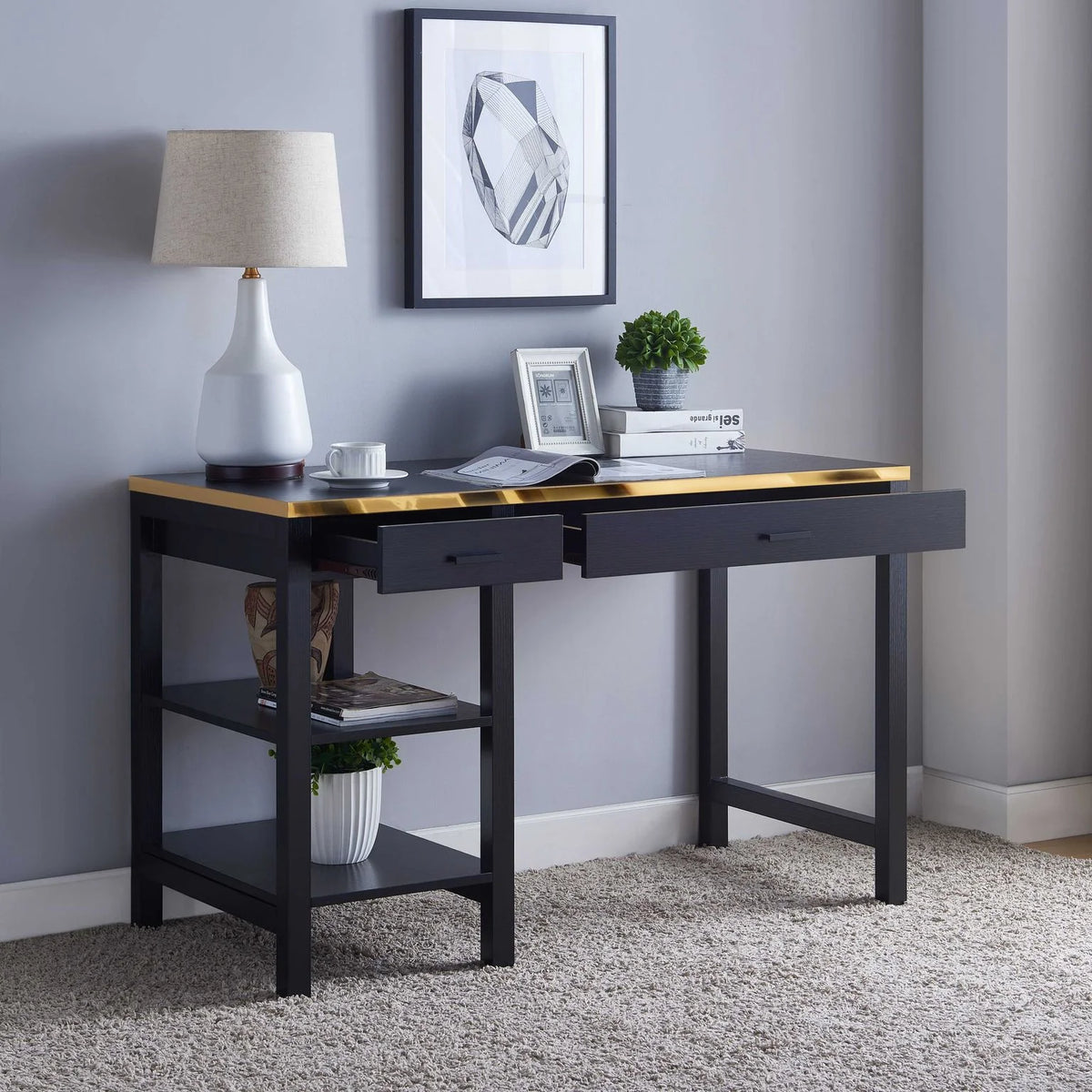 Black Computer Desk with 2 Drawers P65180