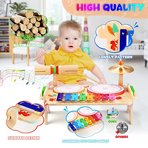 Kids Drum Set 7 in 1 Musical Toys Xylophone Tambourine F46631