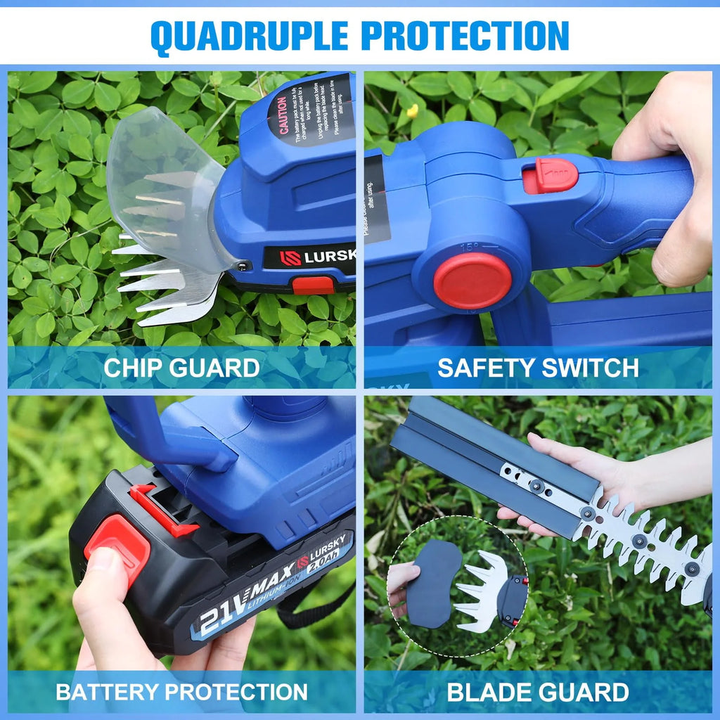 Cordless Hedge Trimmer 2-in-1 Grass Shears and Shrub Trimmer 21V Blue P173