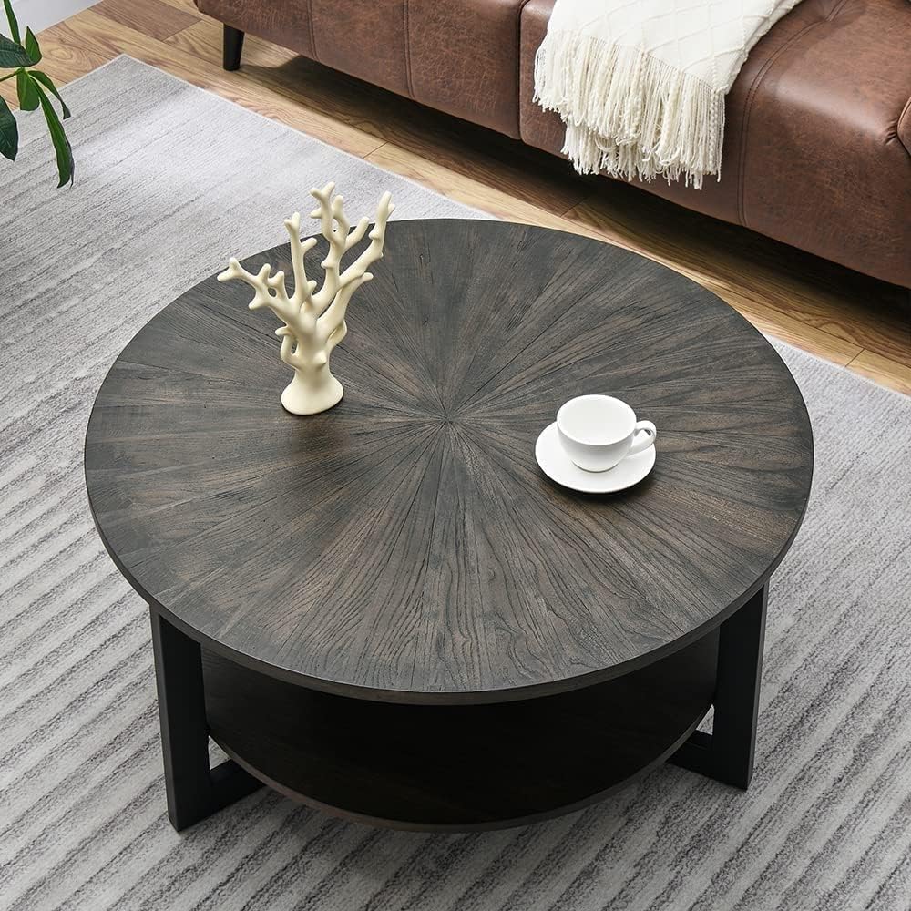 Rustic Wood Round Coffee Table N7446