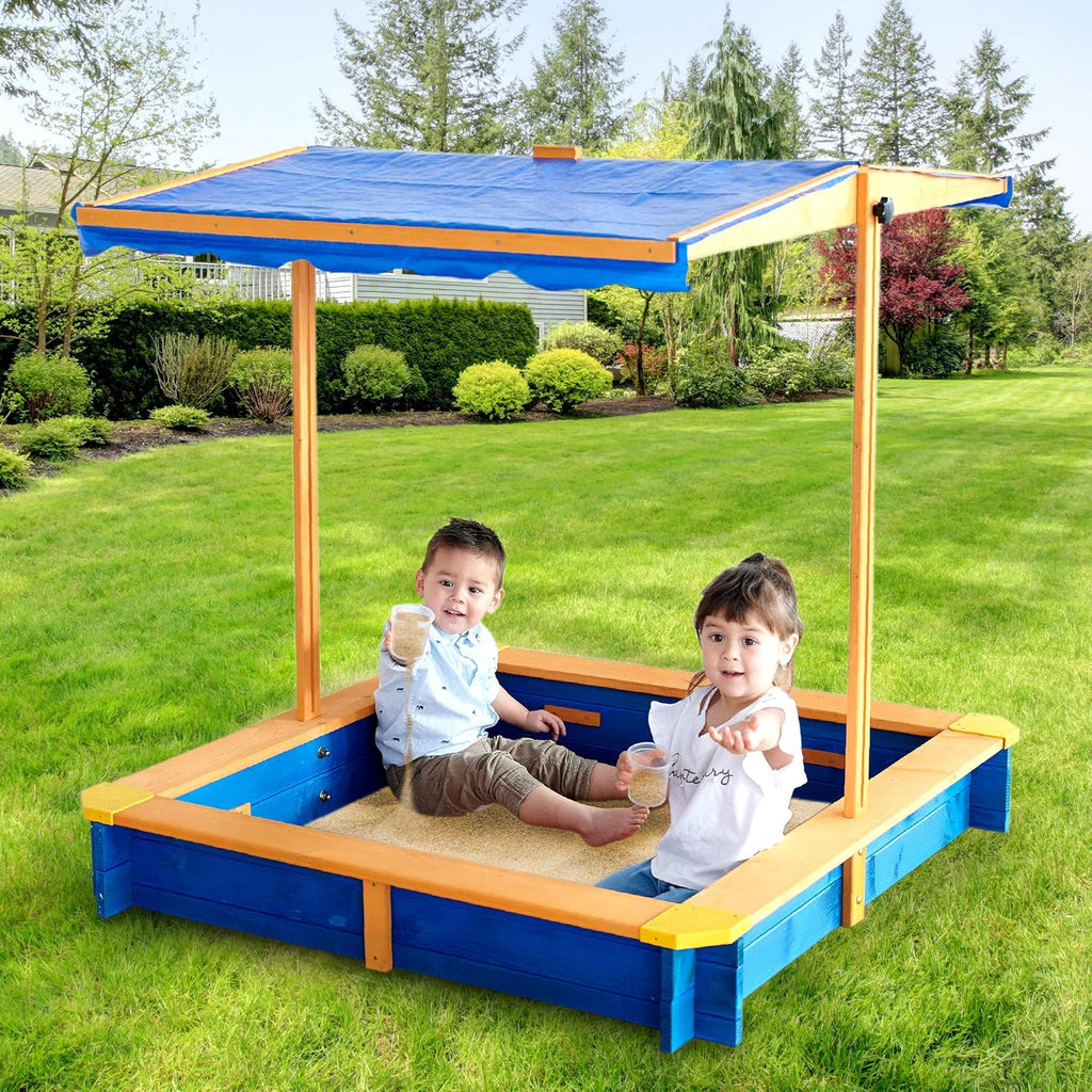 Wooden Outdoor Kids Sandbox with Canopy L408304