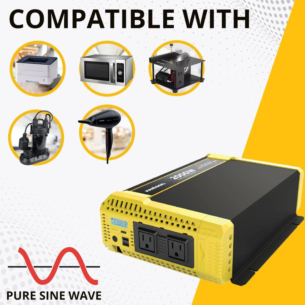 2000 Watt 12V Pure Sine Power Inverter Dual USB & AC Outlets G65318
