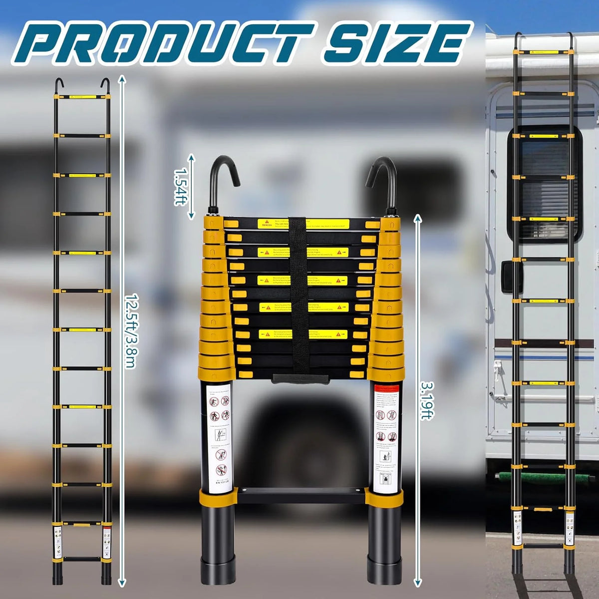 12.5FT Aluminum Telescoping Folding Ladder with Hook Y144385