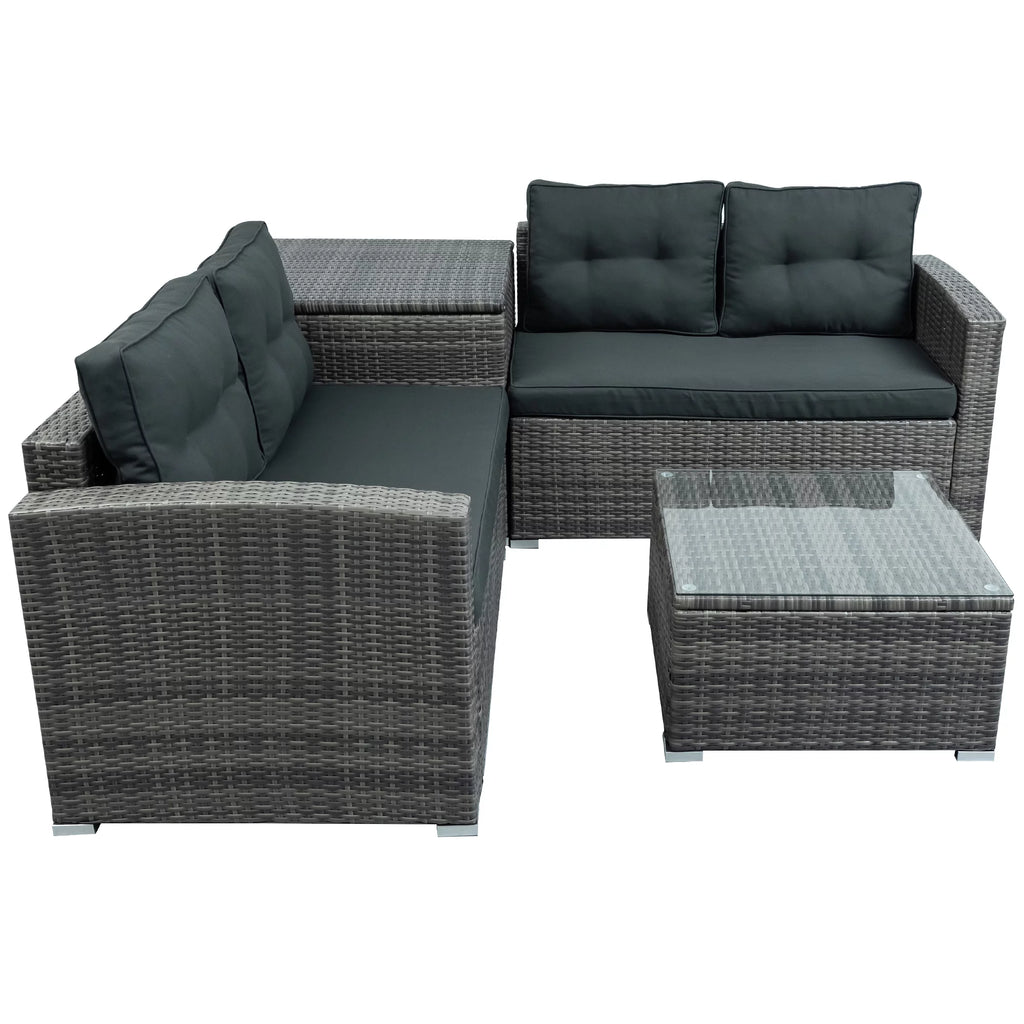 4Pcs All-Weather Rattan Wicker Patio Furniture Set with Storage Box & Table G599