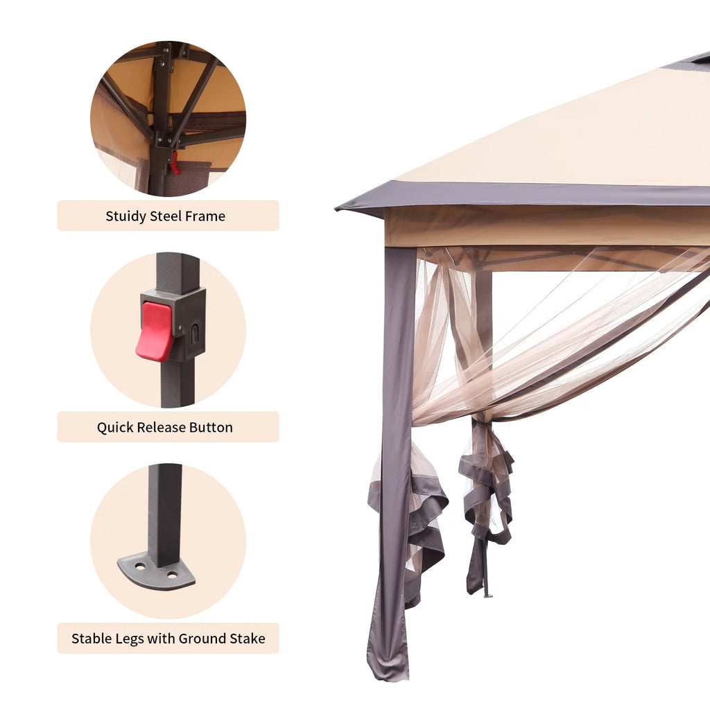 11 x 11 ft Pop up Gazebo Canopy with Mosquito Netting & Carrying Bag, Navy Blue Q1475