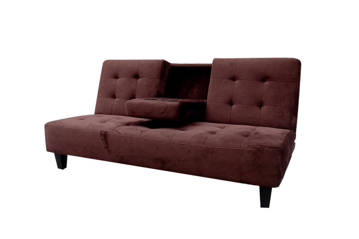 Brown Futon Sofa Bed with Cup Holder X4858