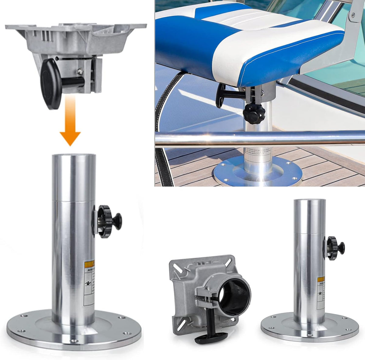 Aluminum Adjustable-Height Boat Seat Pedestal 14-Inch to 18-Inch J2721