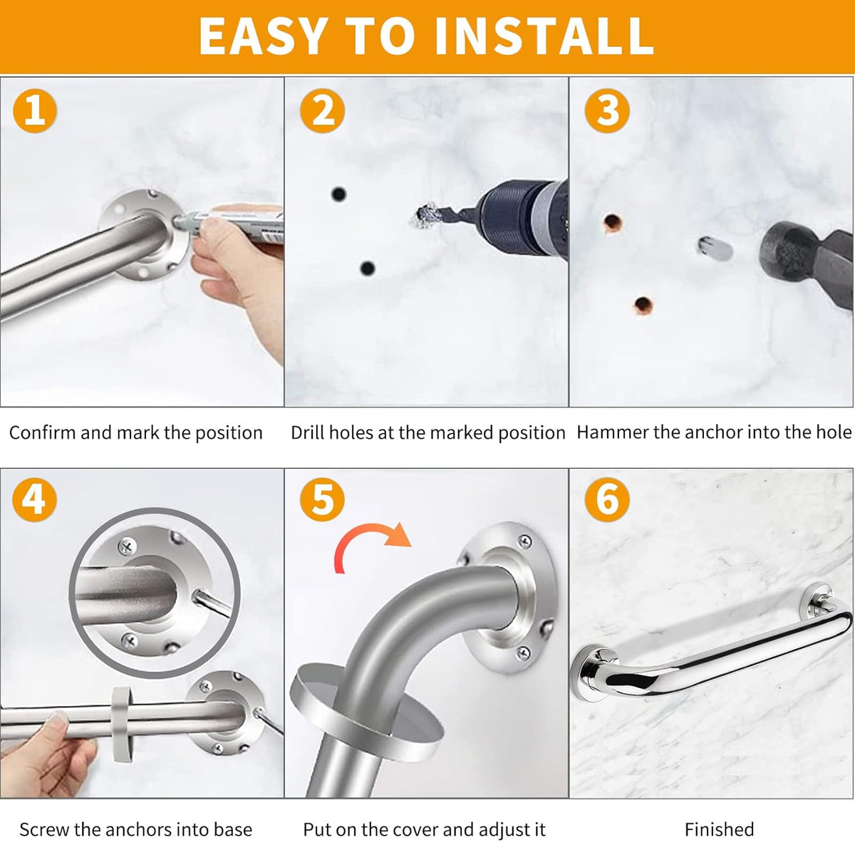 2 Pack Brushed Nickel SUS304 Safety Bathroom Grab Bars with Concealed Screws Y5489