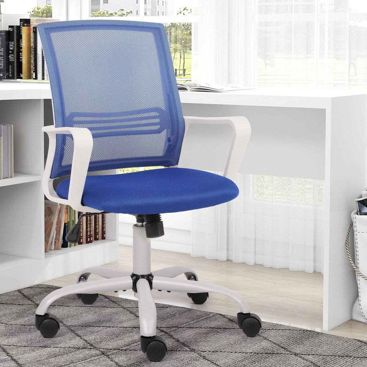Blue Adjustable Desk Chair with Swivel Casters W42237