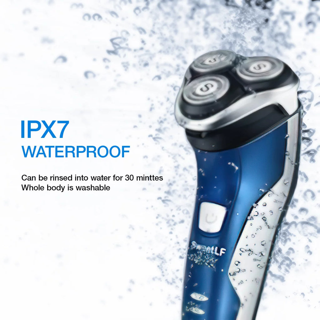 Blue IPX7 Waterproof Electric Razor with Pop-up Beard Trimmer N646