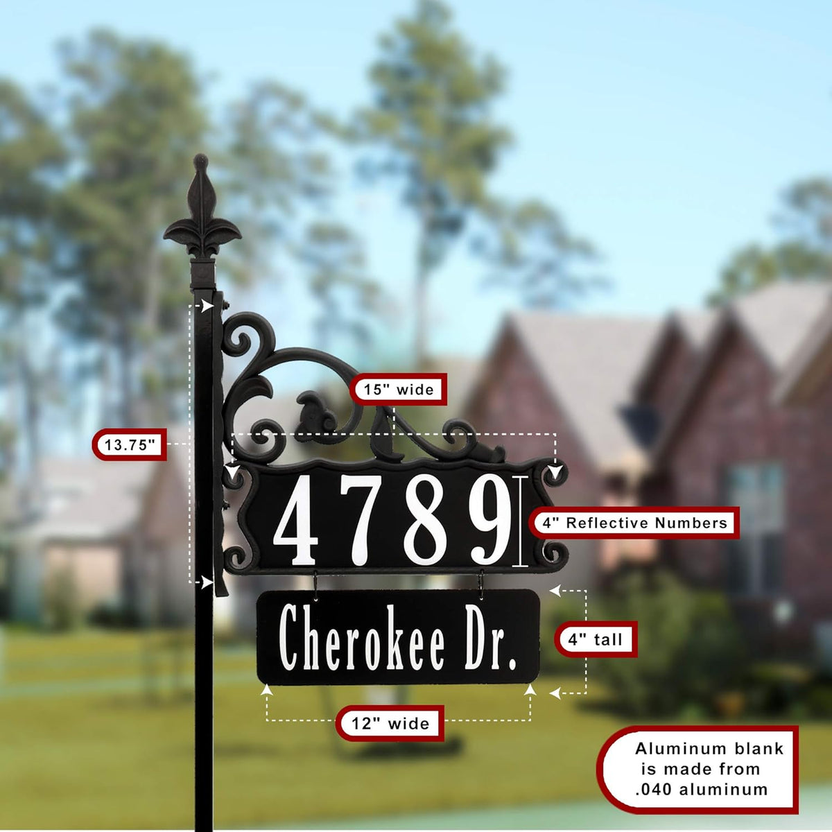 Handcrafted Double-Sided Address Sign with Pole Q5215