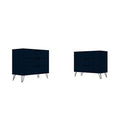 3-Drawer Midnight Blue Dresser Set of 2 Y726