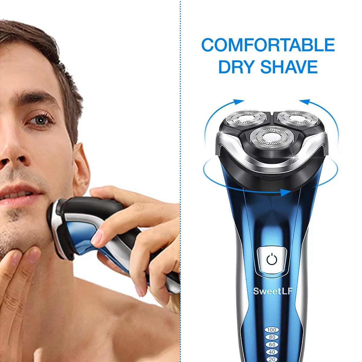Blue IPX7 Waterproof Electric Razor with Pop-up Beard Trimmer N646