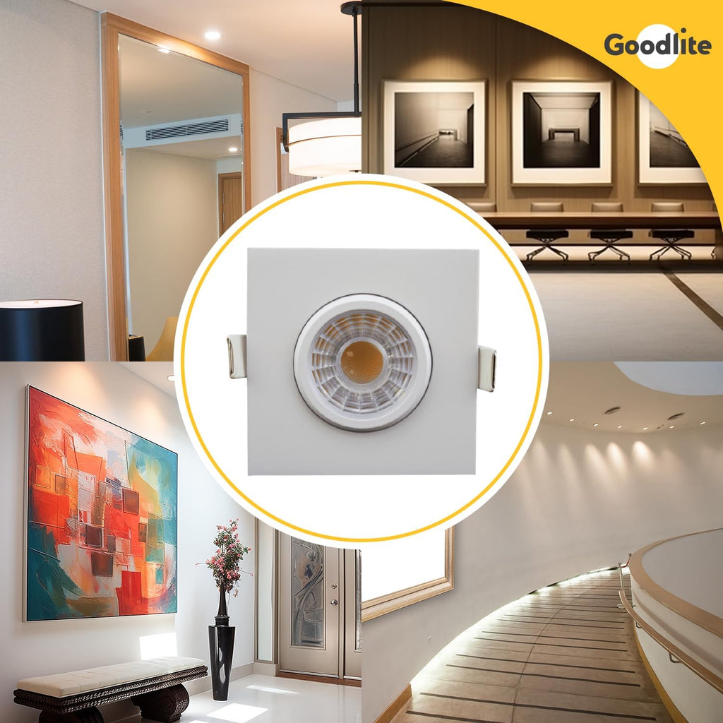 3-Inch Square White Recessed Adjustable LED Light, Selectable Color Temperature 27K-30K-35K-41K-50K, 8W, 650 Lumens, Dimmable Q718844