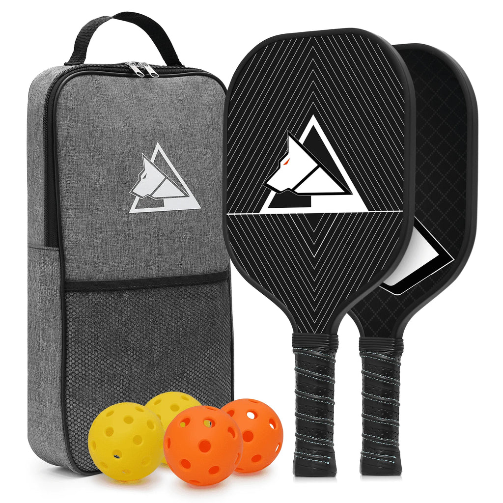 Carbon Fiber Pickleball Rackets Set of 2 with 4 Balls and Carry Bag C475