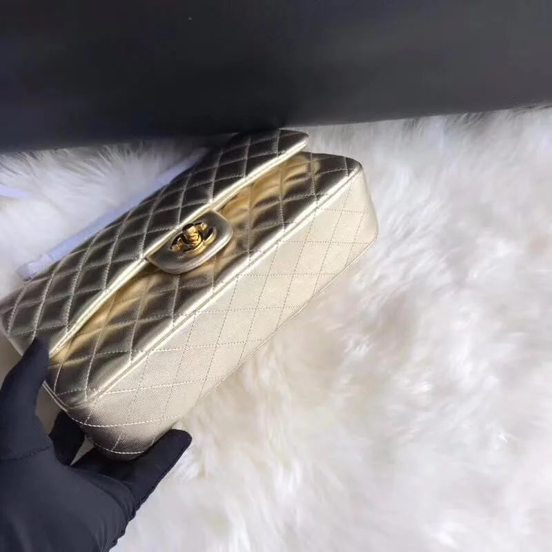 Gold Medium Size Lambskin Leather Flap Bag X55003