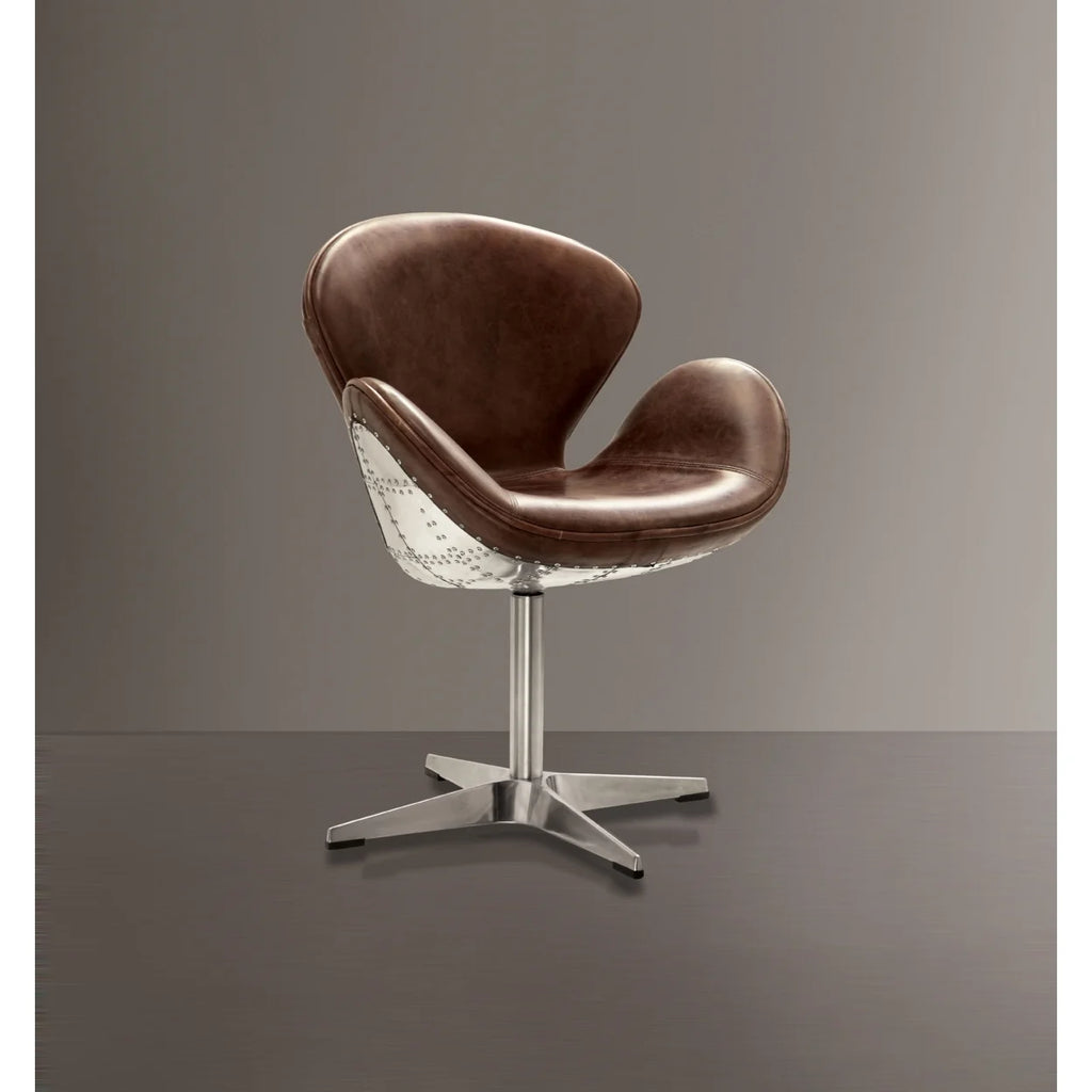 Brown Top Grain Leather Swivel Accent Chair T169