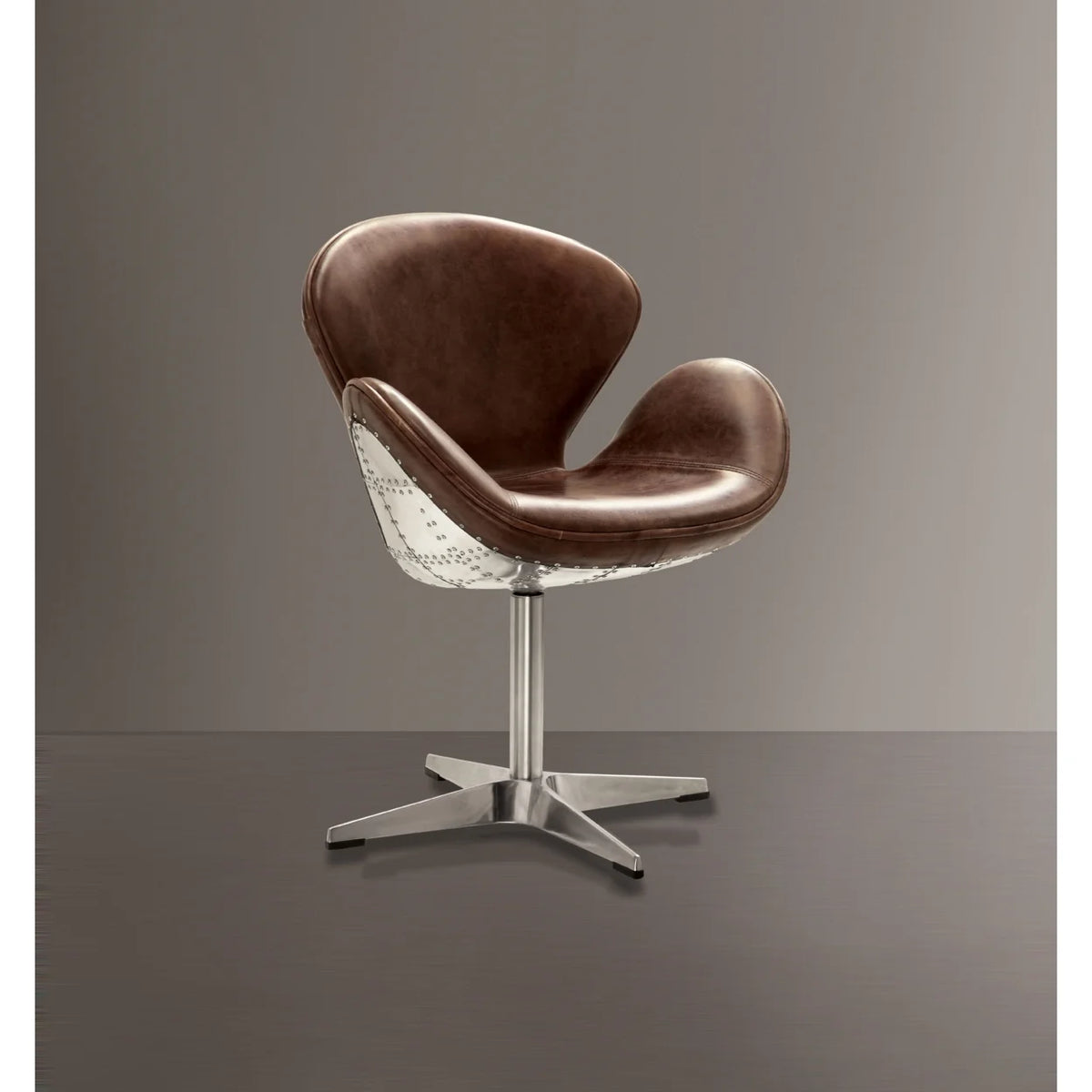 Brown Top Grain Leather Swivel Accent Chair T169