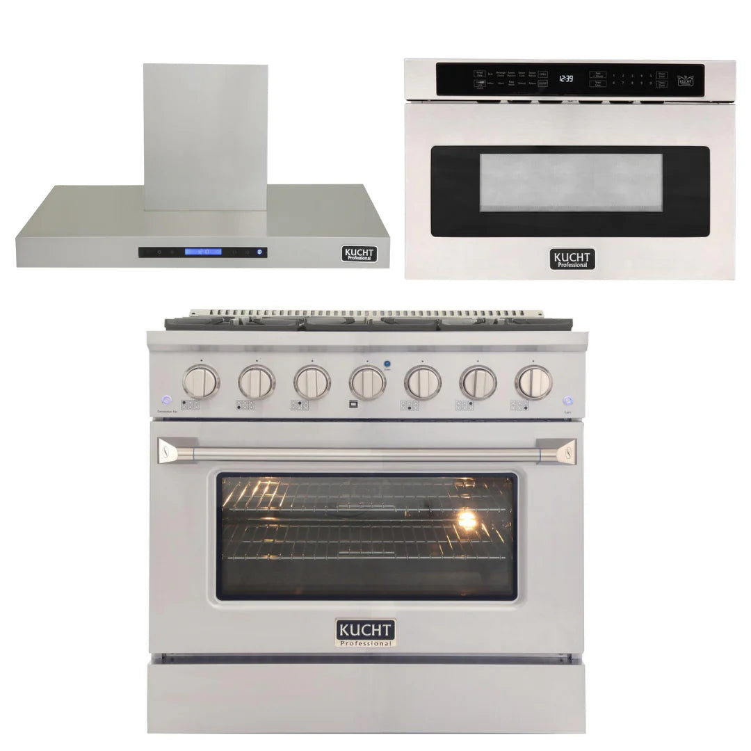 36 in. Natural Gas Range, Range Hood & Microwave Drawer S3886