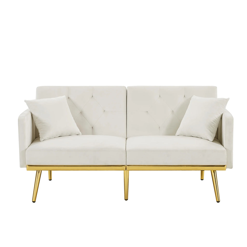 Modern Velvet Tufted Sofa Bed with Metal Legs 2 Pillows U971423