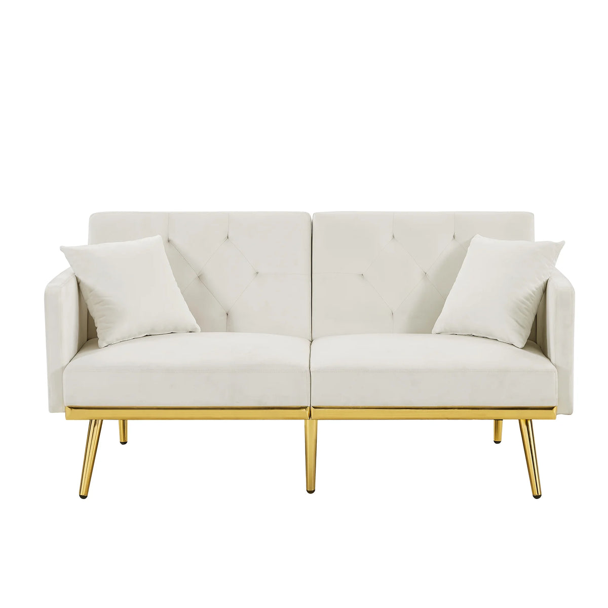 Modern Velvet Tufted Sofa Bed with Metal Legs 2 Pillows U971423