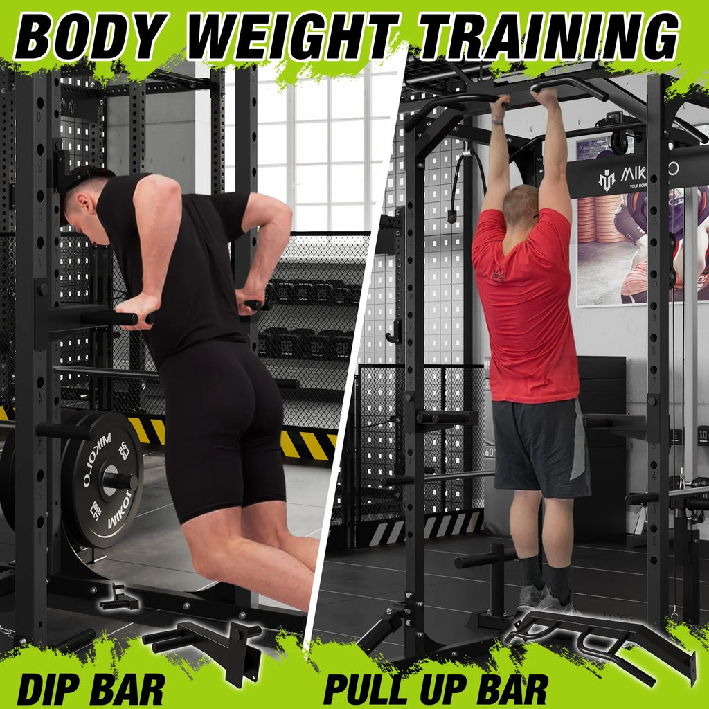 Power Rack Cage with LAT Pulldown System, 1200LBS Capacity, 13-Level Adjustable Height B7853